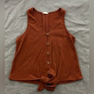 Rust Orange Button-Down Cropped Tied Tank Top